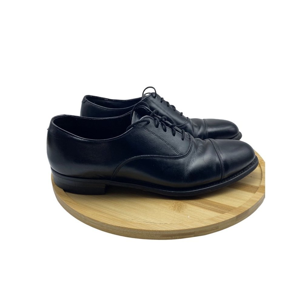 F.D.‎ Men Black Leather Lace Up Equestrian Logo Cap Toe Oxford Shoes Sz 10.5